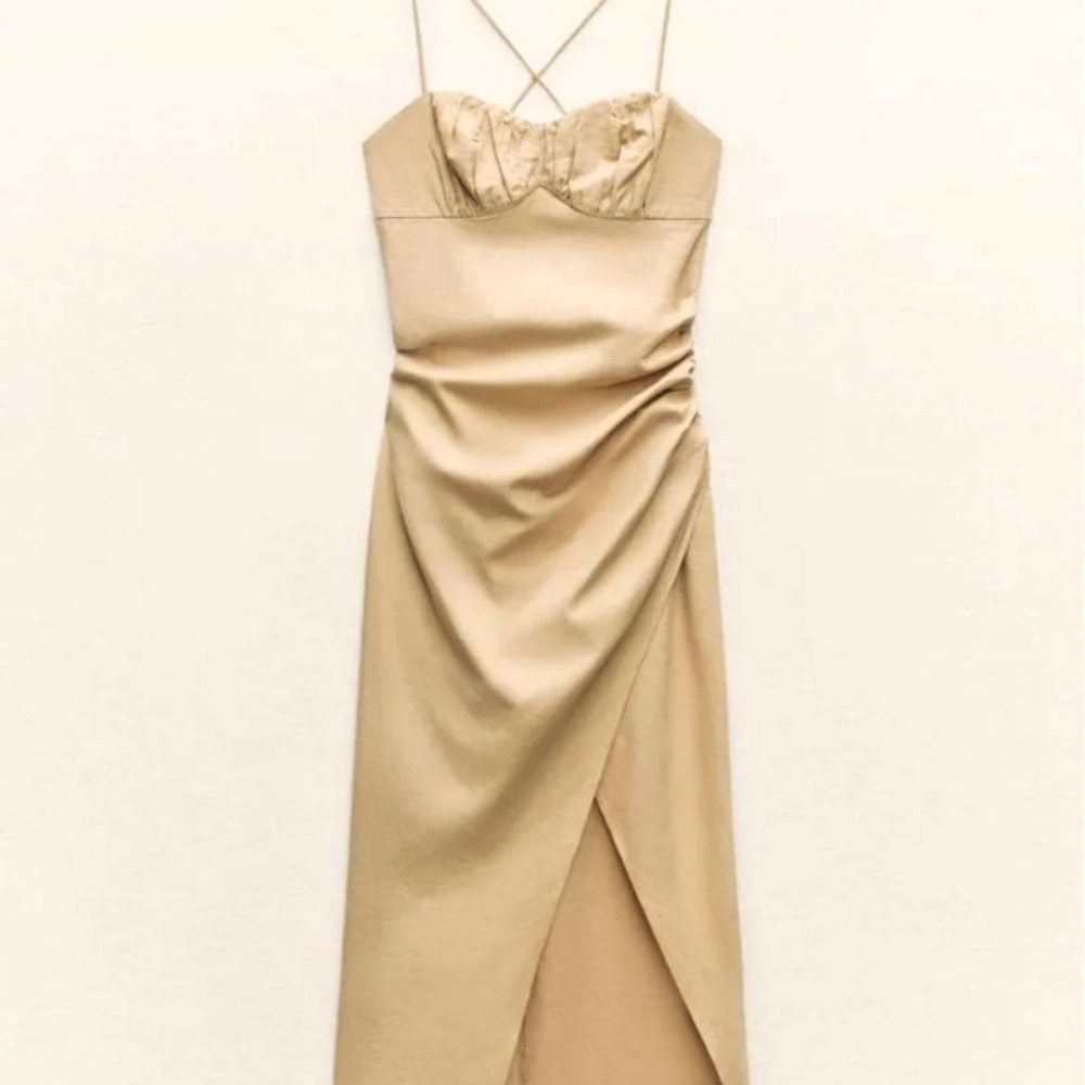 ZARA Linen Blend Midi Dress Small
